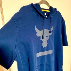 Project Rock Terry short sleeve hooded shirt, XXL (Blue w/yellow trim)